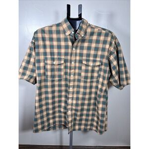 VTG Panhandle Slim Short Sleeve Western Shirt Mens LT Green Plaid